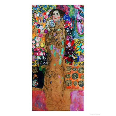- Dame Mit Faecher (Maria Munk) Lady with Fan, 1917/18 Colorful Fine Art Portrait Painting of Woman Print Wall Art By Gustav Klimt