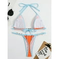thumbnail image 4 of Women Triangle Halter Bikini Set High Cut String Thong Bathing Suit Self Tie Two Piece Swimsuit Swimwear with Faux Pearl Decor Orange M, 4 of 7