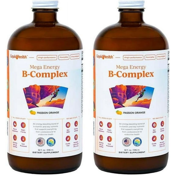 LIQUIDHEALTH Vitamin B Complex Liquid Supplement for Energy & Stress Relief, 32 fl Oz 2-Pack