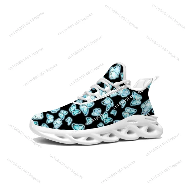 Zapatillas deportivas planas con estampado de mariposas para hombre y mujer, deportivas de alta calidad con cordones de malla, calzado a medida, color blanco