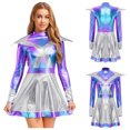 thumbnail image 7 of iiniim Women's Alien Costume Shiny Metallic Cap Sleeves Dress Astronaut Space Cadet Outfits Silver L, 7 of 7