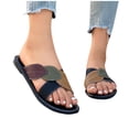 thumbnail image 4 of Mujeres Zapatos Negros Estilo Hoja Patchwork Sandalias, Zapatos Negros Planos Más Tamaño Bloque de Color Peep Toe Playa Verano, 4 of 9