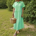 thumbnail image 2 of YDFCWXW Women's Casual Loose Fit Short Sleeve Solid Button Up Shirts Dresses Collared Lapel Maxi Dresses Fashion Clothes (Green, 4XL), 2 of 4