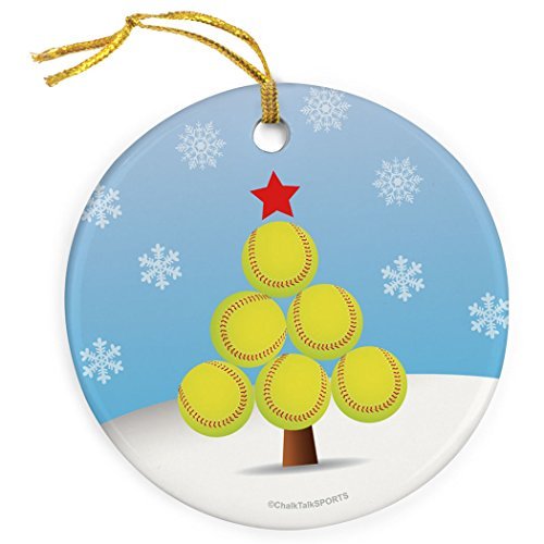 ChalkTalkSPORTS Softball Round Ceramic Ornament | Christmas Tree