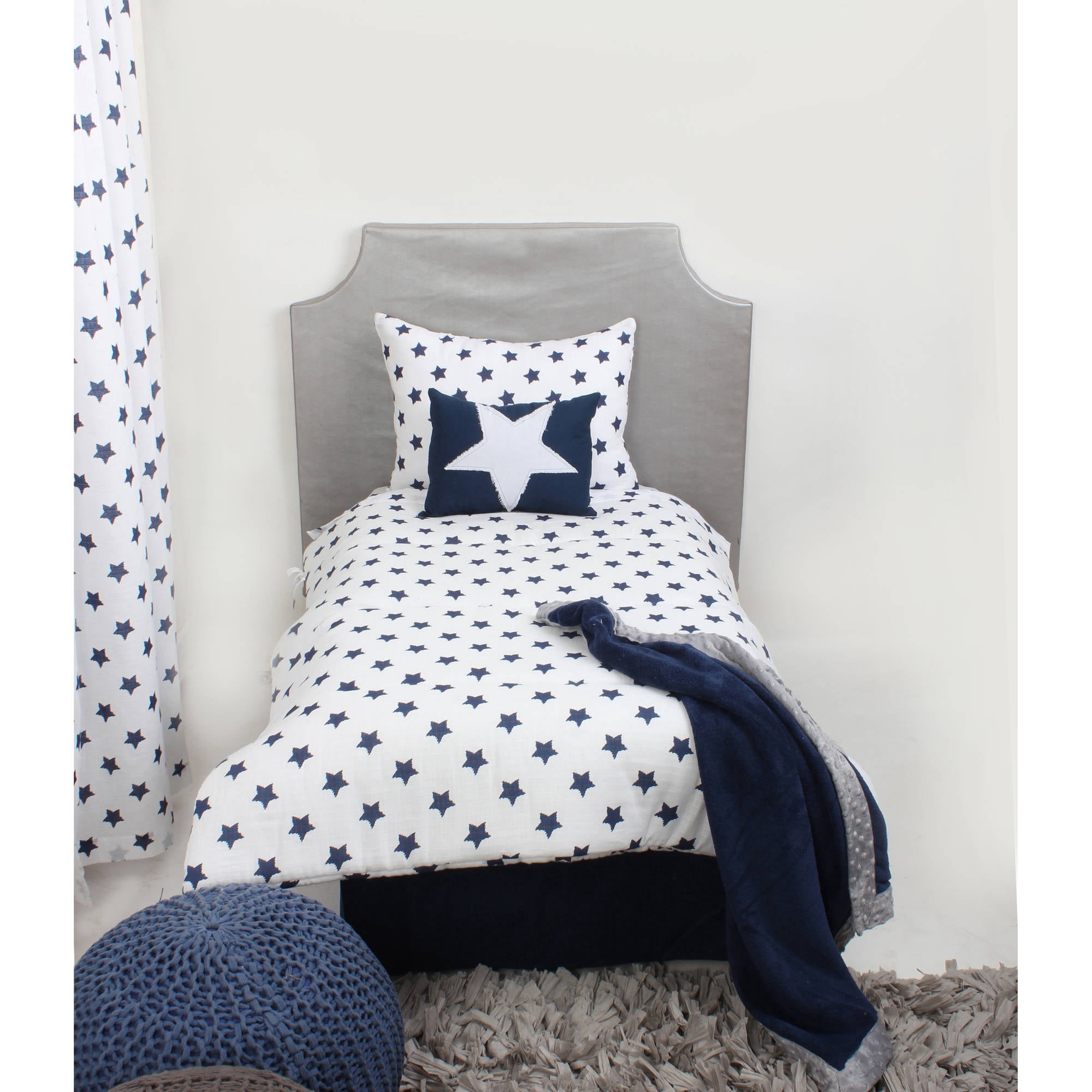 Bacati - Stars 100% Cotton Muslin Muslin 4-Piece Toddler Bedding Set, Navy