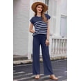 thumbnail image 2 of EKOUAER Pajama Set for Women 2 Piece Outfits Knit Sweater Sets Striped Top Wide Leg Long Pants Matching, 2 of 6