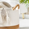 thumbnail image 6 of Large Blanket Basket（21“x13”）,Storage Basket for Organizing, Dog Toy Bin,baby laundry basket,Cotton Rope Blanket Basket for Living Room, Laundry, Nursery, Pillows (White and Brown), 6 of 8
