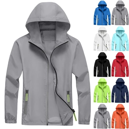 Inglocry Rain Jacket Men Lightweight Waterproof Raincoat Packable Hooded Windbreaker with Pockets for Hiking Travel Light Blue 4XL