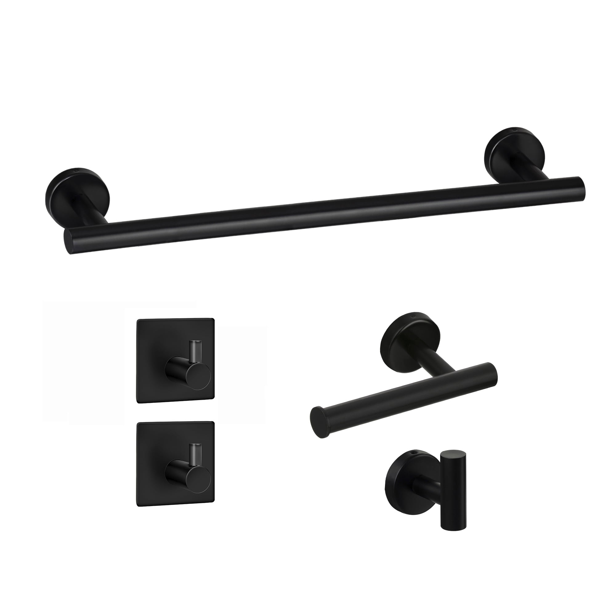 5Pieces Matte Black Bathroom Hardware Set Round Wall Mounted Black Towel Racks for Bathroom