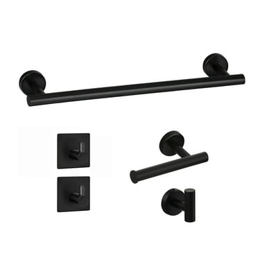 5-Piece Black Bathroom Hardware Set - 24" Towel Bar, Toilet Paper Holder, Towel Holder & 2 Robe Hooks, Stainless Steel