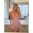 thumbnail image 4 of LMLYSoH Womens Summer Mini Dress Casual Stylish Solid Color Ruffled Hem Deep V Neck Sleeveless Dress, 4 of 8