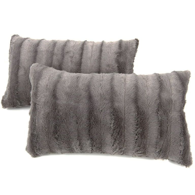 Cheer Collection Faux Fur Throw Pillows - Set of 2 Decorative Couch Pillows - 18 x 18 - White