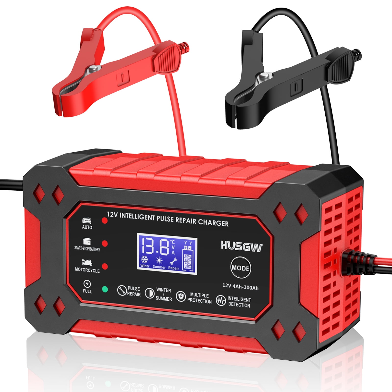 HUSGW 12V6A Car And Motorcycle Battery Charger Lead-Acid Battery Smart Charger Battery Repair Activation Charger