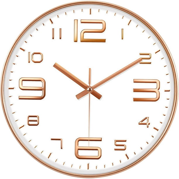 CHAO Reloj de pared con números: oro rosa, reloj de pared silencioso de 30 cm, reloj de pared de plástico, reloj de pared de cuarzo, silencioso, para sala de estar, dormitorio, oficina, comedor y más
