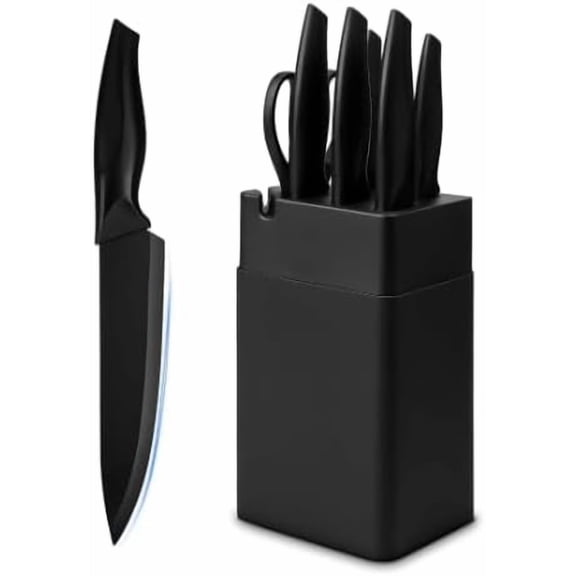 Kitchen Knife Set with Knife Block,7-Piece Kitchen Knife Block Set, Knife Set with Block with Built-In Sharpening Block,Dishwasher Safe$$