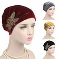 thumbnail image 3 of Yesbay Beads Flower Women Cancer Chemo Velvet Hat Beanie Turban Head Wrap Cap, 3 of 7