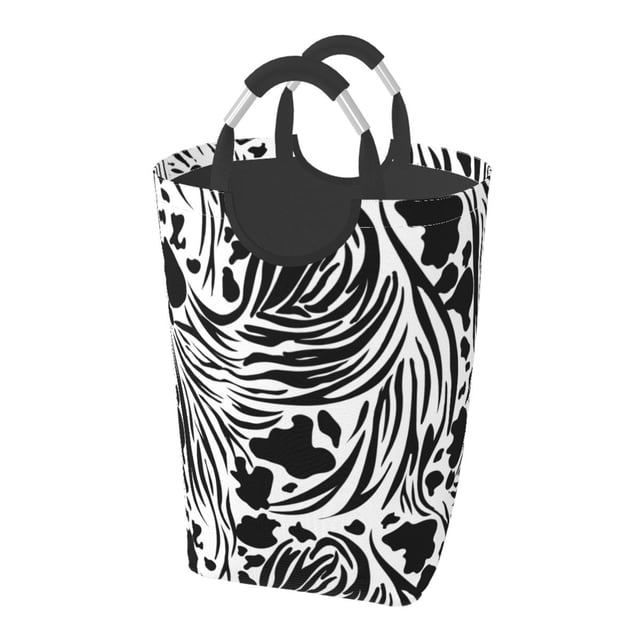DouZhe 50L Rectangular Laundry Basket, Dairy Cow Zebra Animal Stripe Prints Waterproof Foldable Laundry Hamper with Aluminum Handles
