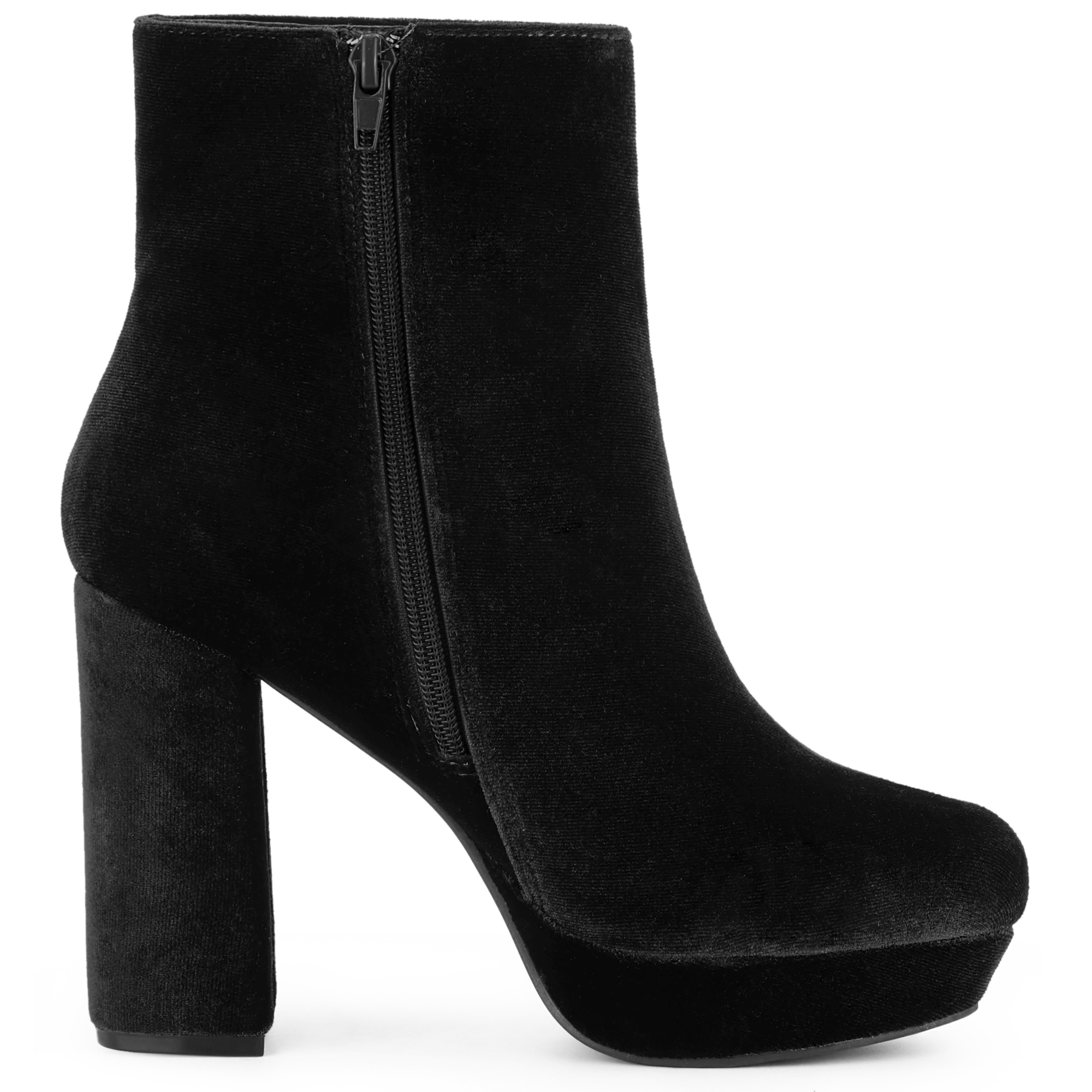 DARING DIVA Platform Block Heels Faux Velvet Ankle Boots Black 7.5