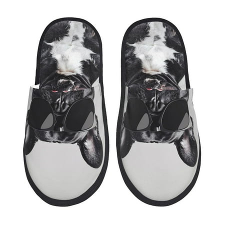 Balery Cool French Bulldog Wine Slient Indoor Furry Fleece Comfort House Shoes Soft Non-Slip Home Shoes Cotton slippers House Slippers-- Large
