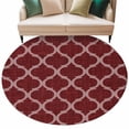 thumbnail image 6 of Deep Red Morocco Round Rug 5ft Washable Circle Kitchen Rugs Non Slip Retro Farmhouse Quatrefoil Plaid Large Area Rug Indoor Floor Carpet for Bedroom Living Room Home Office Dining Room Nursery, 6 of 8