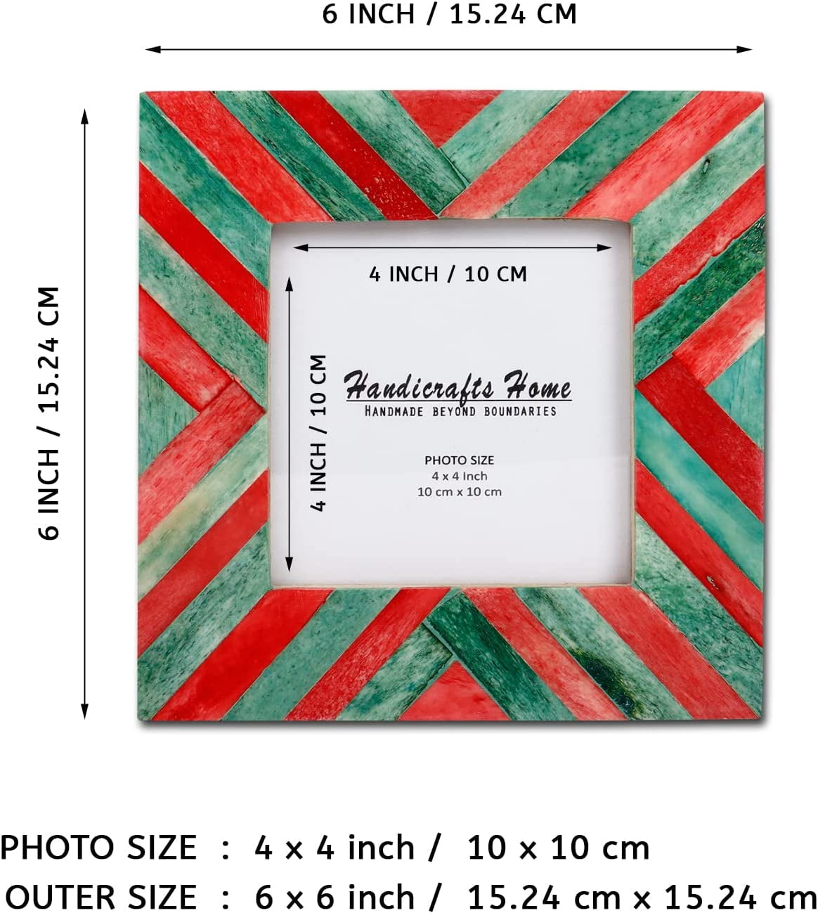 Handmade Chevron Picture Frame - 4x4 Inch, Bone Inlay & Wood, Turquoise, For Wall Or Tabletop - View #7