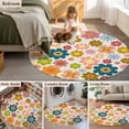 thumbnail image 5 of Round Rugs 8Ft, Vintage Boho Floral Round Area Rug Washable Indoor Throw Carpet, Yellow Pink Floral Bohemia Beige Large Non Slip Circle Rug for Kids Room RV Home Decor Aesthetic, 5 of 8
