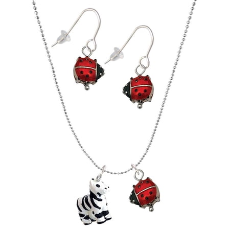 Delight Jewelry Resin Zebra Red Lucky Ladybug Necklace and Dangle Earrings Set
