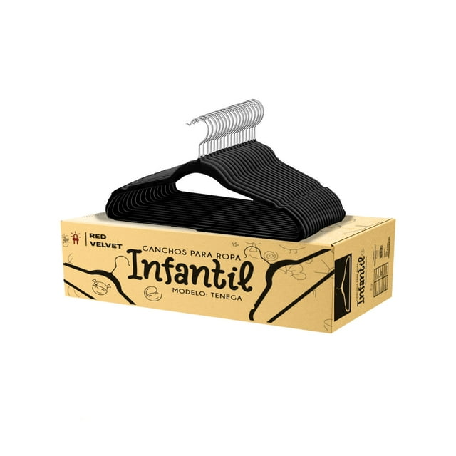 RED VELVET Juego de 50 Perchas de Terciopelo Antideslizantes para Ropa Infantil - Tamaño Bebé/Niño - Diseño Delgado Ahorra Espacio - Ganchos Giratorios Metálicos