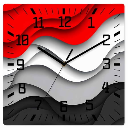 Red Black Ombre Wooden Wall Clock Silent Non Ticking, Modern Abstract Moire Art Geometric Square Wall Clocks Battery Operated, Decor Clock for Home Office, Living Room, Kitchen, 10 Inch