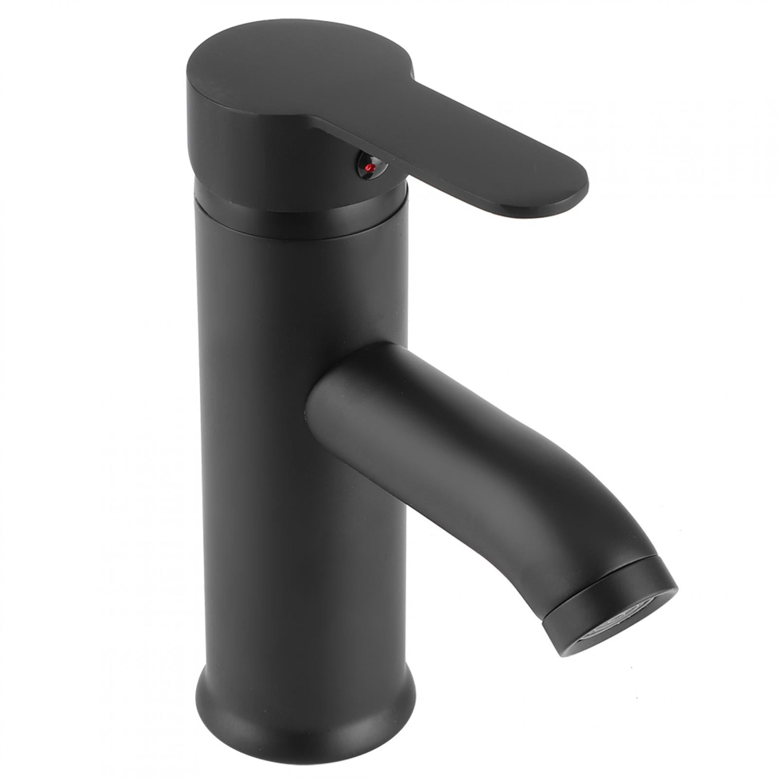 YAHHU Stainless Steel Bathroom Basin Faucet Sink Washbasin Hot Cold Water Mixer Tap Black Low Type (10.24 inches / 26 cm)