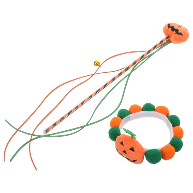 1 Ensemble Collier de Chat Halloween Design Citrouille Collier de Chaton Bâton Interactif Taquin