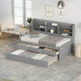 thumbnail image 2 of Euroco Twin Size Captain Bed, Daybed with Trundle and Bookcase, 3 Drawers and Shelf Platform Bed, Gray, 2 of 13