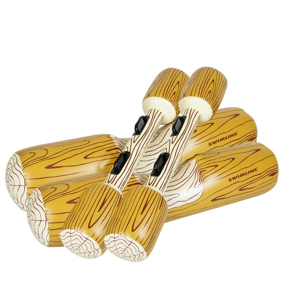 Swimline 4-pc Inflatable Log Flume Swimming Pool Jousting Set - Brown/White