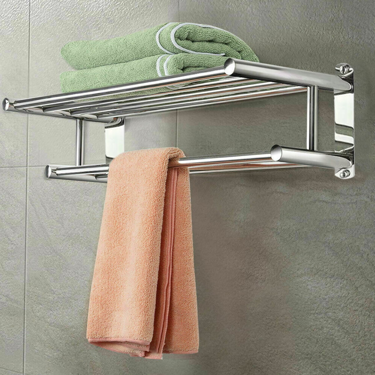 Bathroom Towel Bar Wall Mounted Rotating Rack Towel Shelf Holder Stainless Steel 