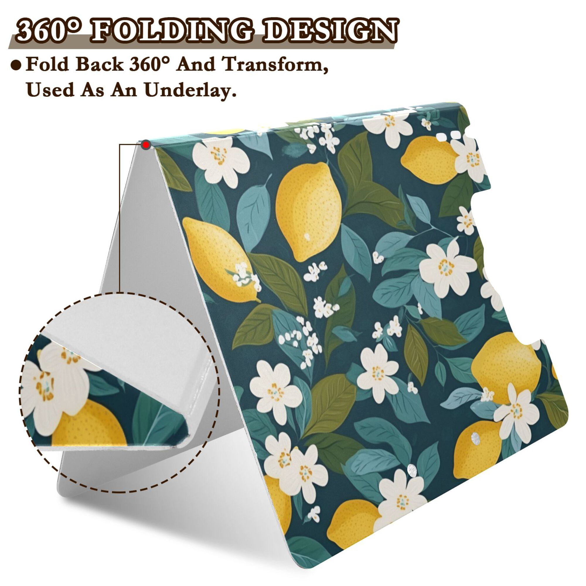FORMRS A4 Clipboard Folder with Pen Holder Horizontal Foldable School Office Binder, Green Lemon Leaves