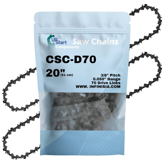 2-Pack 20" Full Chisel Chainsaw Chain D70 Replacement for Allis Chalmers 95 Chainsaws - (20 inch, 3/8" Pitch, 0.050" Gauge, 70 Drive Links)