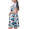thumbnail image 2 of Gukieu Blue Excavator Print Women's Short Sleeve Dress, Elastic Waistband A-line with Pockets Summer Dress, Suitable for Daily Leisure, Work, Vacation, 2 of 6