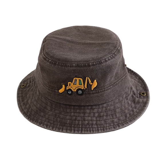 REDARER Kids Excavator Bucket Hat, Washed Black Cotton Fisherman Hat with Construction Truck Embroidery,2-8 Years