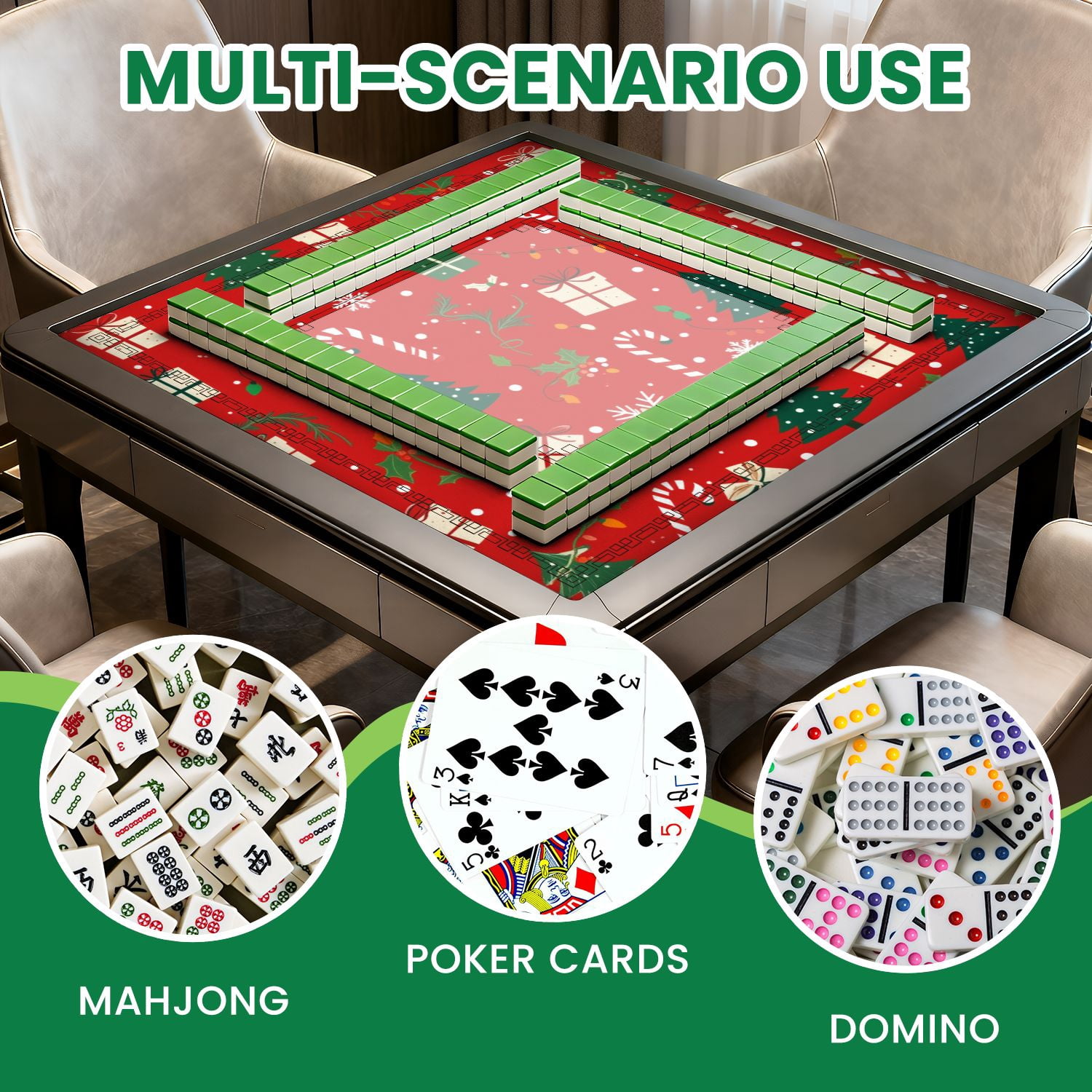 Mahjong Mat 31.5" x 31.5" Christmas tree Christmas ornament red green color Non-Slip Noise Reduction American Mahjong Tiles Table Cover for Dominoes Poker Card Board Games Gift