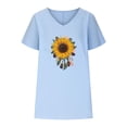 thumbnail image 4 of Fiudx Tops para Mujer Camiseta de Manga Corta con Mangas Informales de Algodón y Cáñamo con Cuello En V y Estampado de Girasoles para Mujer, 4 of 4