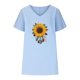 thumbnail image 4 of Fiudx Camisas para Mujer Camiseta de Manga Corta con Mangas Informales de Algodón y Cáñamo con Cuello En V y Estampado de Girasoles para Mujer, 4 of 4