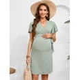 thumbnail image 4 of Yesfashion Maternity Dresses for Baby Shower Women's Knotted V Neck Knee Length Wrap Baby Shower Dress, 4 of 6