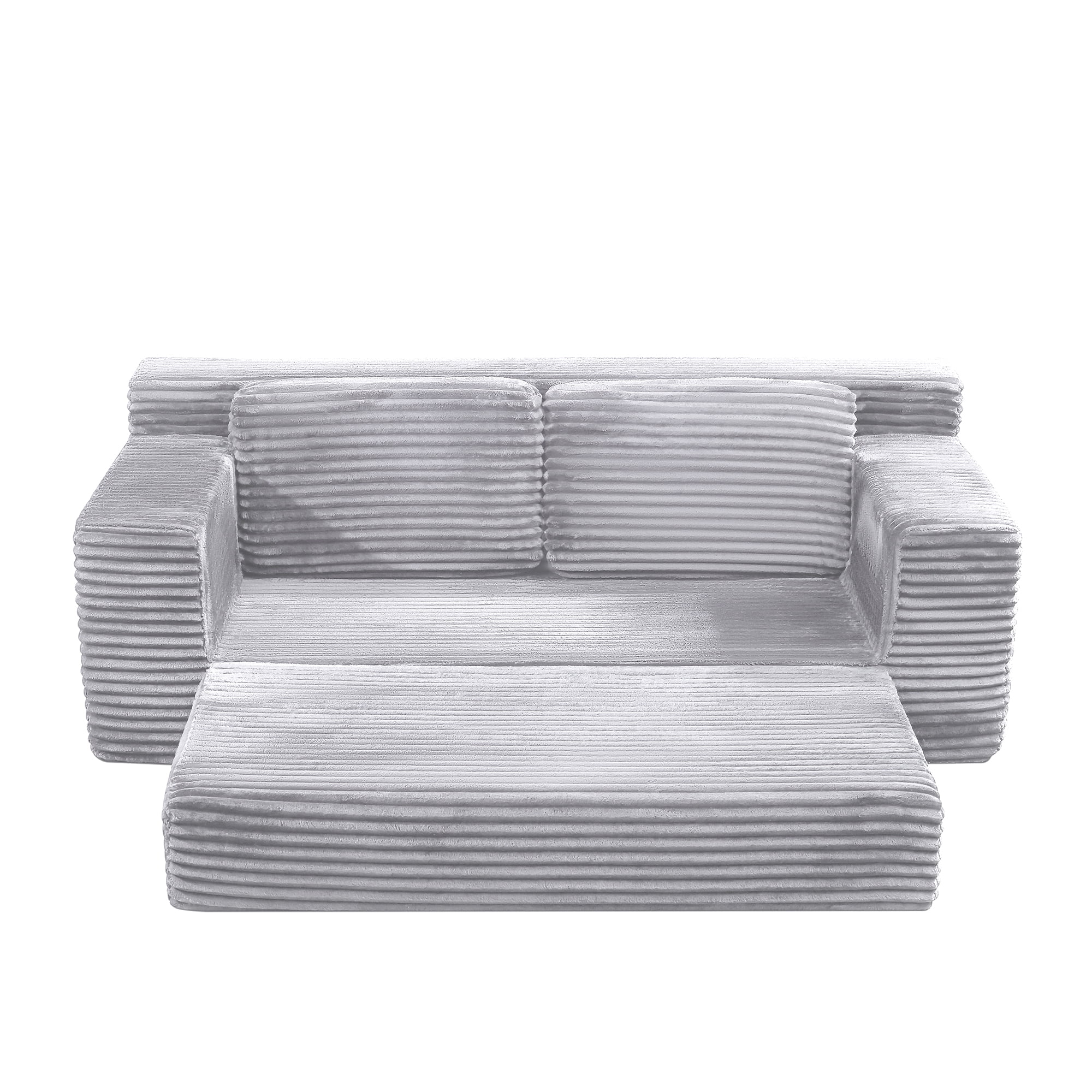 Corduroy Cloud Double Sofa, 2-in-1 Convertible Sofa Bed, Comfortable Boneless Double Sofa, Suitable for Living Room, Apartment, Small Space Grey