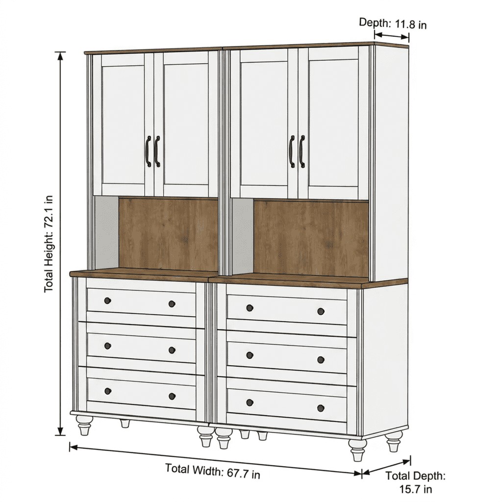 Sideboard Buffet Cabinet with Storage, 5-Tier Bookcase with Ample Storages, Bookshelf with 6 Drawers, Wood Bookshelves for Living Room, Office, Study Room, White, 72" H