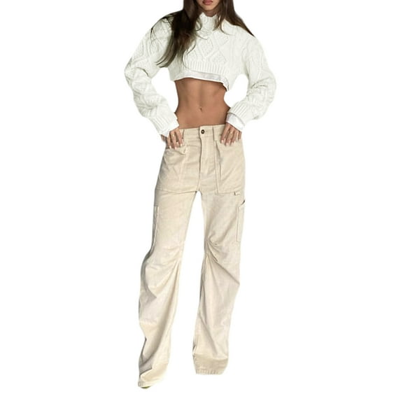 hirigin Women Knit Crop Tops Pullover Sweaters Long Sleeve Round Neck Shirt Knitwear Vintage 2000s Preppy Style