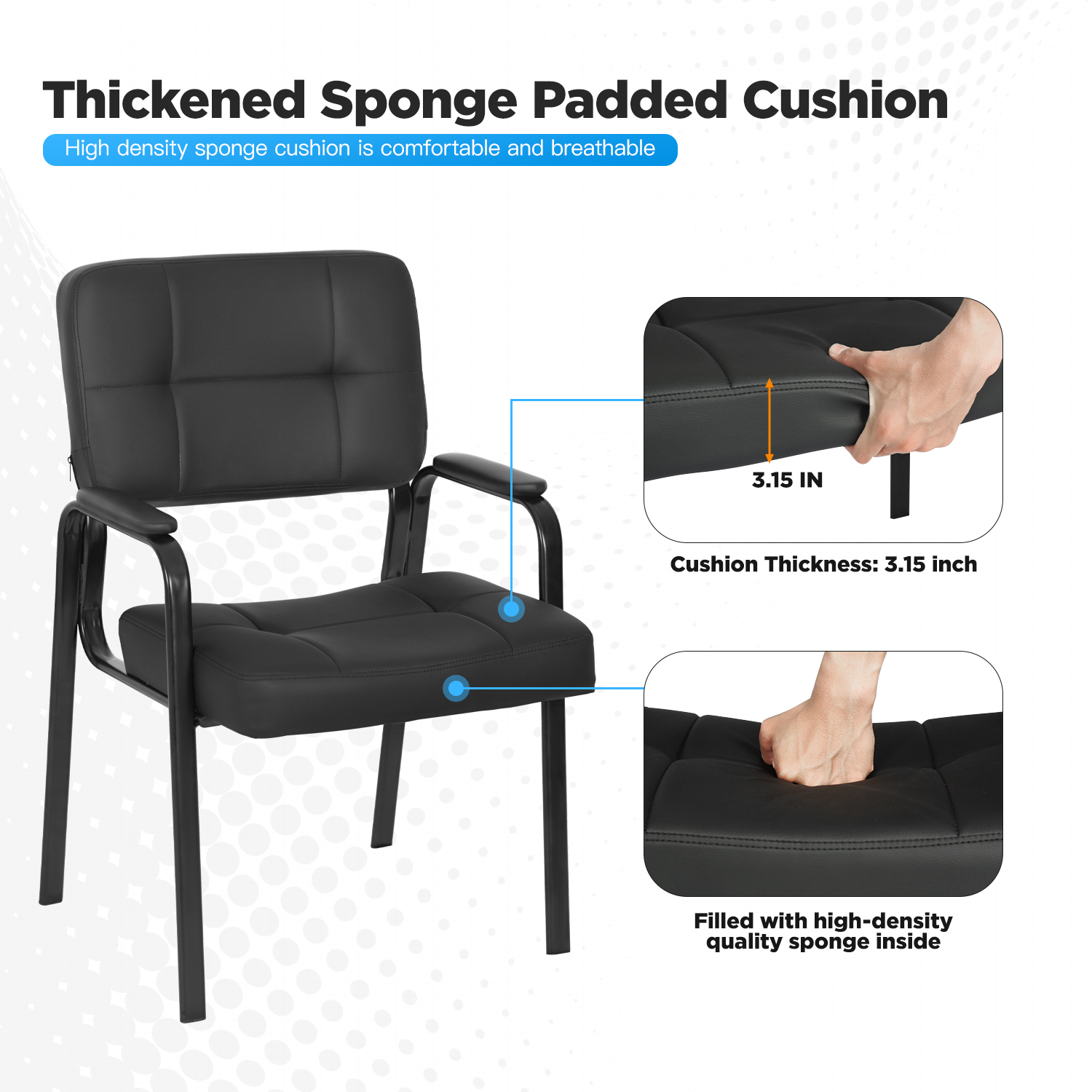 FDW Home Office Chair，Padded Armrest PU Leather for Waiting Room Chairs Lobby No Wheels, 2 Pack(Black)