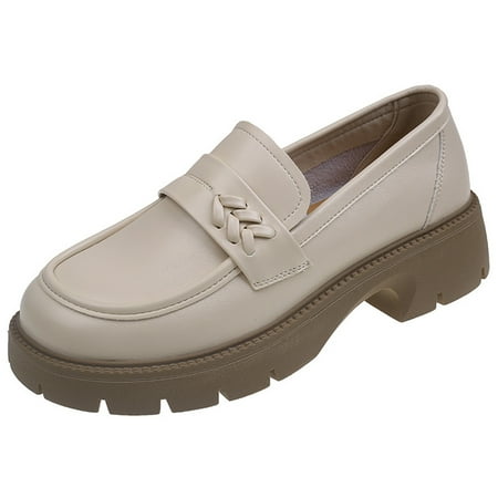 Sexlip Women s Round Toe Leather Flats Platform Waterproof and Cushioned Comfort Casual Fashion Shoes White 37