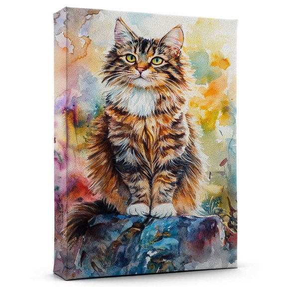 Norwegian Forest Cat Brown Classic Tabby Canvas Wall Art Animal Decor, Norwegian Forest Cat Brown Classic Tabby Canvas Prints Wild Animal Artwork for Living Room Bedroom Office 190HD749