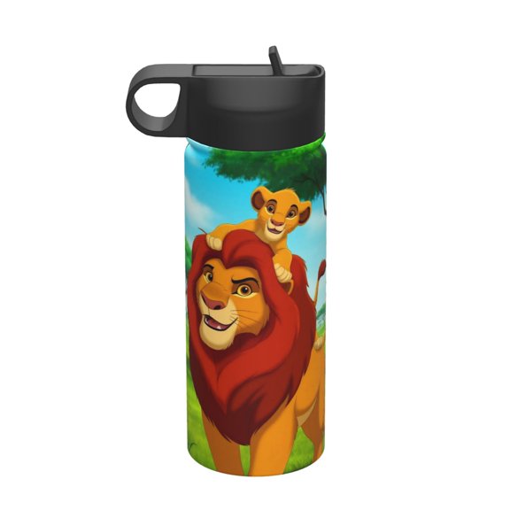 Lion Guard Insulated Water Bottle with Straw Lid, 18 oz Double Wall Vacuum Stainless Steel Kids Cup, Leak Proof Sports Thermos for Travel Fitness Hiking Outdoors