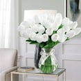 thumbnail image 5 of Deago 30 Pcs Artificial Tulips Flowers Real Touch PU Tulips Arrangement Bouquet for Home Room Office Party Wedding Decoration (White), 5 of 7